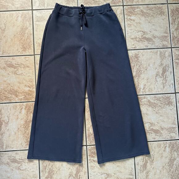 Spanx Airluxe Cropped Wide Leg Pant Navy Blue Size XLarge Pull On Elastic Waist - Picture 3 of 12